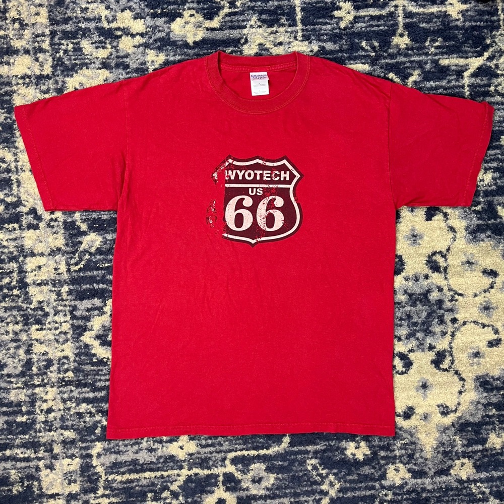 Gildan WyoTech US Route 66 Graphic T-Shirt Mens Large Red Short Sleeve Tee